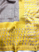 Load image into Gallery viewer, Handblock Printed Silk Cotton Saree - Mustard Yellow + Pearl Cream
