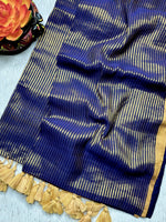 Load image into Gallery viewer, Handwoven Cotton Saree -  Persian Blue + Gold
