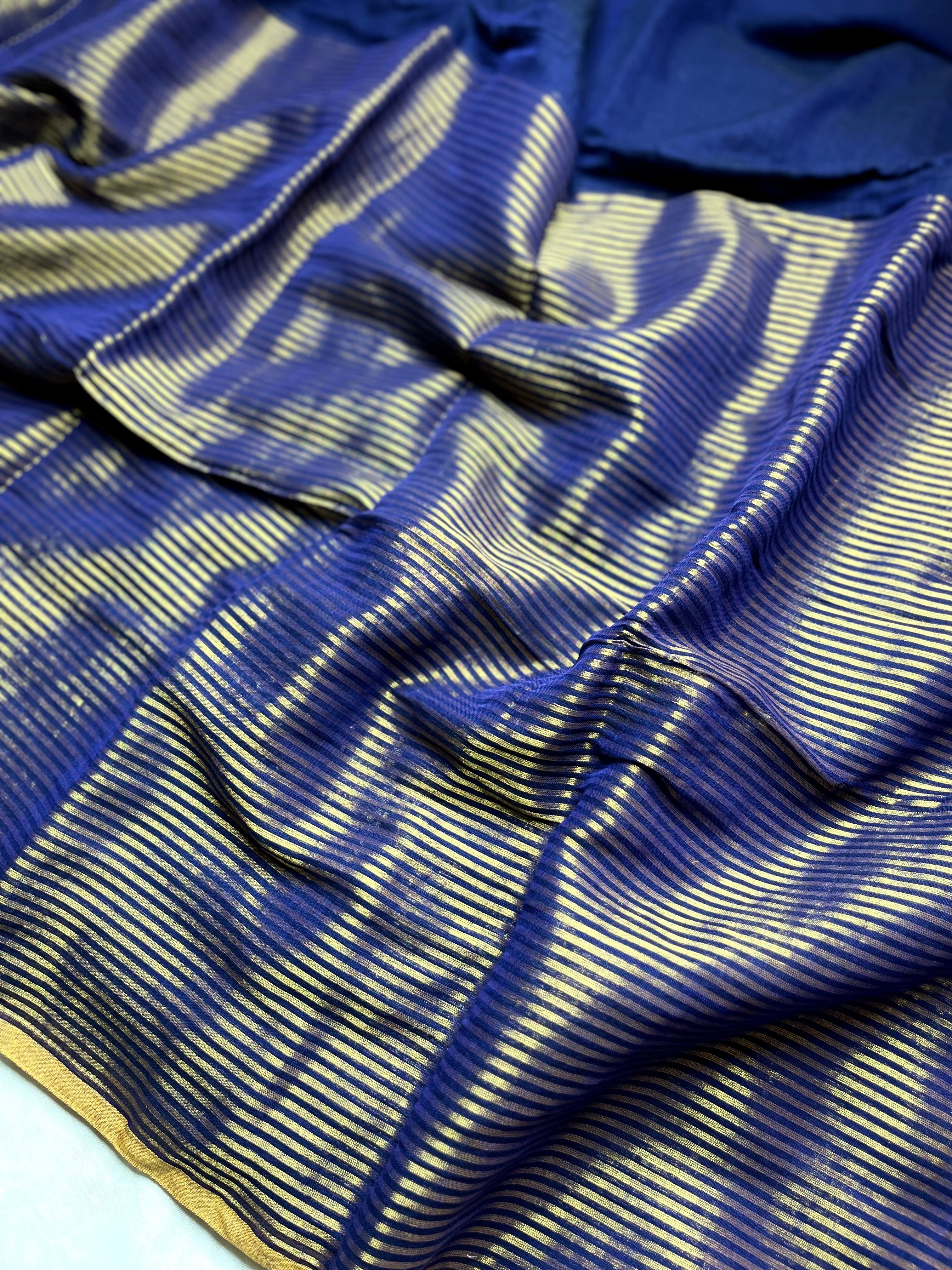 Handwoven Cotton Saree -  Persian Blue + Gold