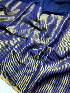 Handwoven Cotton Saree -  Persian Blue + Gold