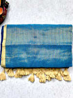 Load image into Gallery viewer, Handwoven Cotton Saree -  Teal Blue + Gold
