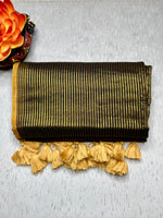 Load image into Gallery viewer, Handwoven Cotton Saree -  Charcoal Black + Gold
