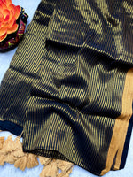 Load image into Gallery viewer, Handwoven Cotton Saree -  Charcoal Black + Gold
