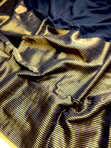 Handwoven Cotton Saree -  Charcoal Black + Gold