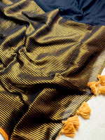 Load image into Gallery viewer, Handwoven Cotton Saree -  Charcoal Black + Gold
