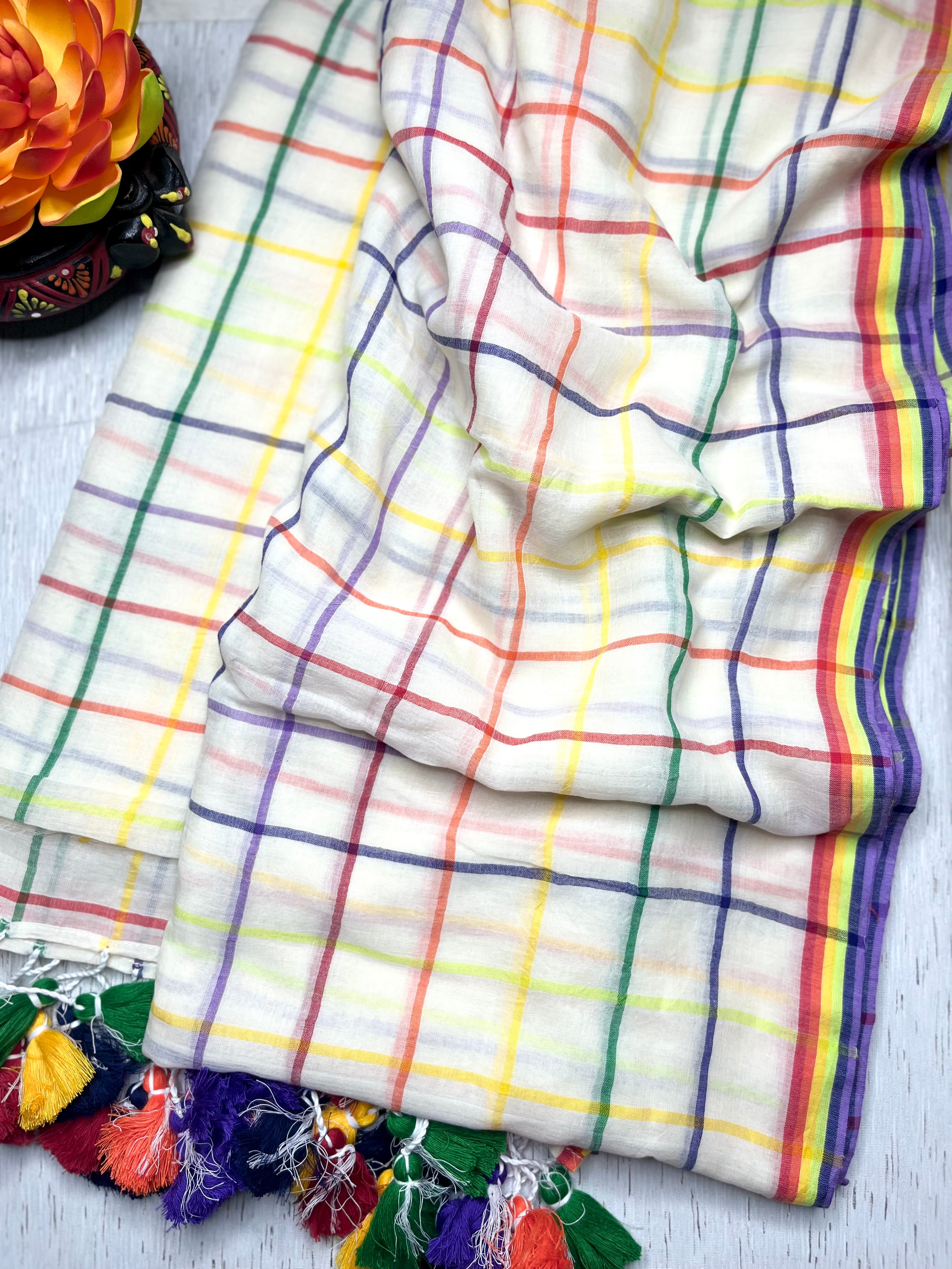 Handwoven Cotton Saree - Aishu Checks