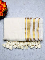 Load image into Gallery viewer, Handwoven Cotton Saree - White + Shimmer Gold
