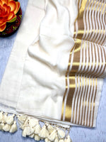 Load image into Gallery viewer, Handwoven Cotton Saree - White + Shimmer Gold
