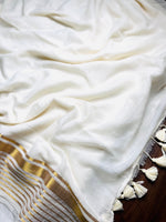 Load image into Gallery viewer, Handwoven Cotton Saree - White + Shimmer Gold
