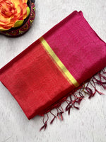 Load image into Gallery viewer, Handwoven Cotton Tissue Saree - Magenta Red+ Persian Rose
