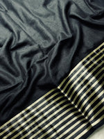 Load image into Gallery viewer, Handwoven Cotton Saree - Royal Black + Shimmer Gold
