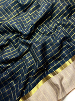 Load image into Gallery viewer, Handwoven Cotton Saree -  Charcoal  Black + Gold
