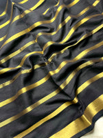 Load image into Gallery viewer, Handwoven Cotton Saree -  Black Pearl + Shimmer Gold
