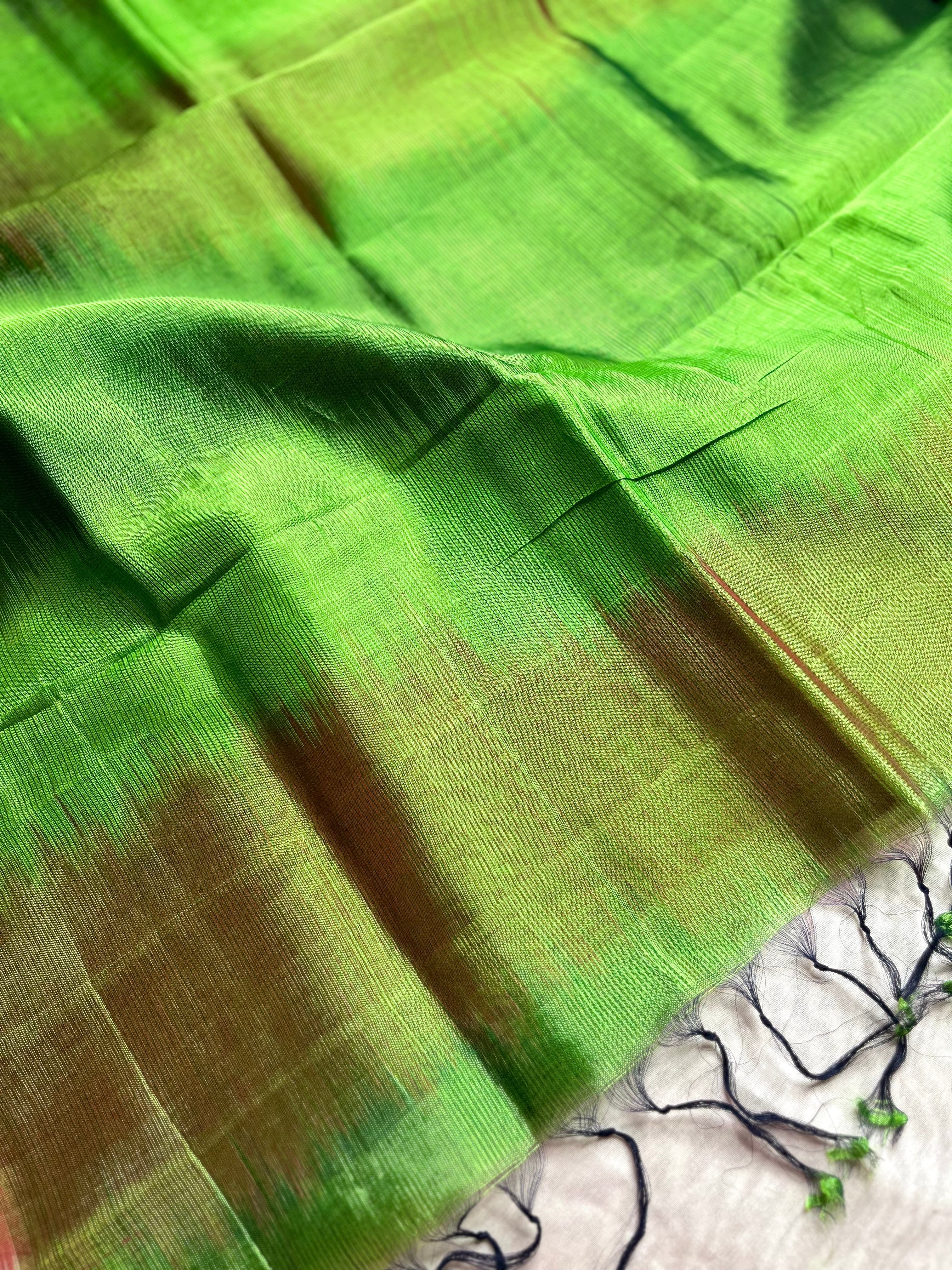 Handwoven Silk Cotton Saree - Medium Red Violet +  Sea Green