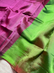 Handwoven Silk Cotton Saree - Medium Red Violet +  Sea Green