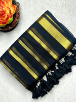 Load image into Gallery viewer, Handwoven Cotton Saree -  Black Pearl + Shimmer Gold
