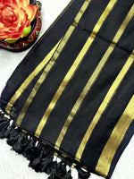 Load image into Gallery viewer, Handwoven Cotton Saree -  Black Pearl + Shimmer Gold
