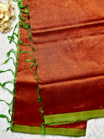 Load image into Gallery viewer, Handwoven Silk Cotton Saree - Thunderbird Brown + Forest Green
