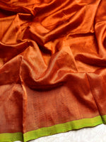 Load image into Gallery viewer, Handwoven Silk Cotton Saree - Thunderbird Brown + Forest Green
