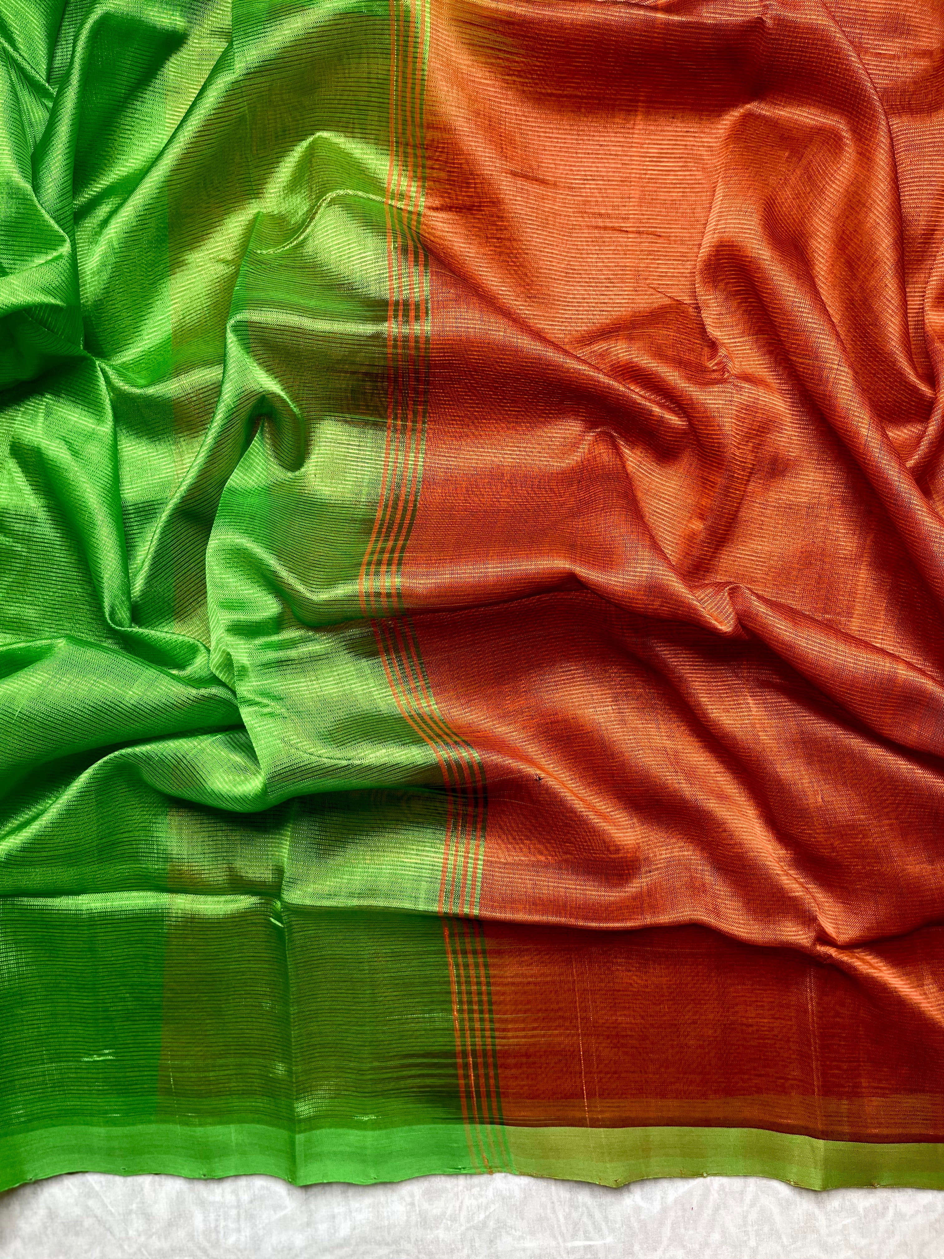 Handwoven Silk Cotton Saree - Thunderbird Brown + Forest Green