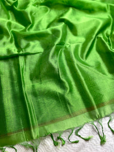 Handwoven Silk Cotton Saree - Thunderbird Brown + Forest Green