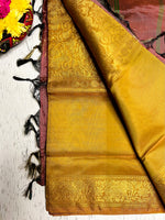 Load image into Gallery viewer, Handwoven Art Silk Saree - Golden Grass + Chestnut
