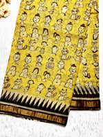 Load image into Gallery viewer, Handblock Printed Kota Doria Saree - Mustard Yellow + Pearl Black
