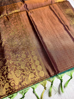 Load image into Gallery viewer, Handwoven Art Silk Saree -  Brown Rust + Green
