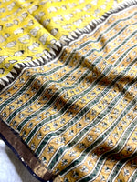 Load image into Gallery viewer, Handblock Printed Kota Doria Saree - Mustard Yellow + Pearl Black
