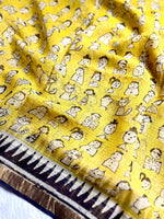 Load image into Gallery viewer, Handblock Printed Kota Doria Saree - Mustard Yellow + Pearl Black
