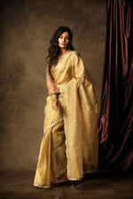 Load image into Gallery viewer, Sona - Crushed Tissue Silk Saree - Harvest Gold
