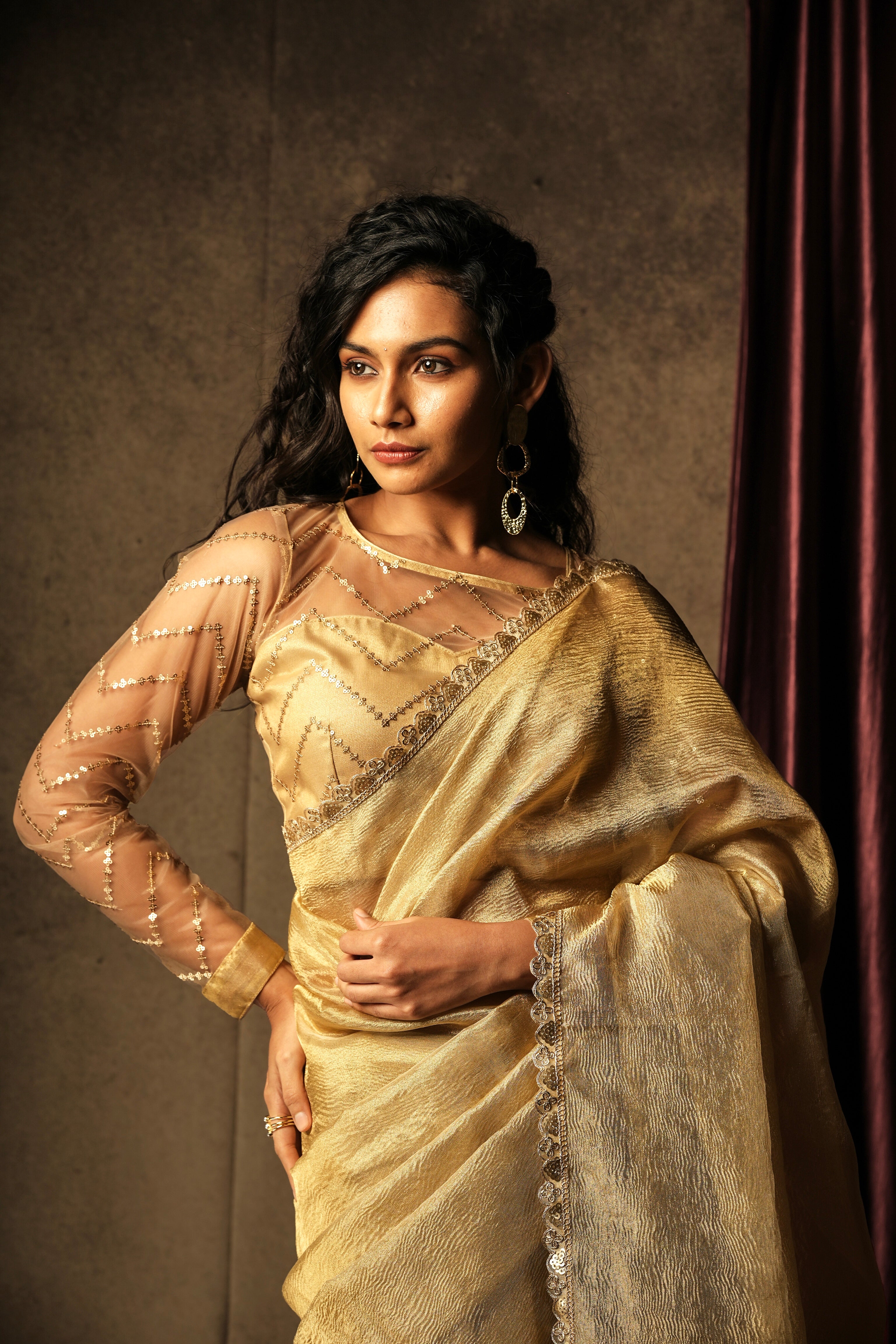 Sona - Crushed Tissue Silk Saree - Harvest Gold