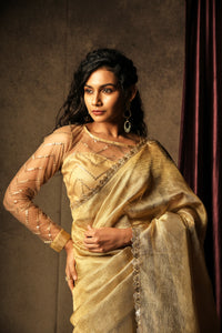 Sona - Crushed Tissue Silk Saree - Harvest Gold