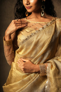 Sona - Crushed Tissue Silk Saree - Harvest Gold