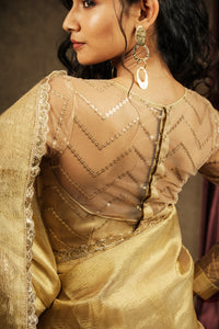 Sona - Crushed Tissue Silk Saree - Harvest Gold