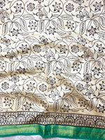 Load image into Gallery viewer, Handblock Printed Silk Cotton Saree - Bright Sun Yellow + Jungle Green
