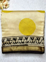 Load image into Gallery viewer, Handblock Printed Silk Cotton Saree -  Vista Cream + Corn Yellow

