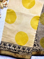 Load image into Gallery viewer, Handblock Printed Silk Cotton Saree -  Vista Cream + Corn Yellow
