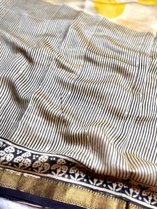 Handblock Printed Silk Cotton Saree -  Vista Cream + Corn Yellow