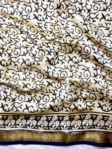 Handblock Printed Silk Cotton Saree -  Vista Cream + Corn Yellow