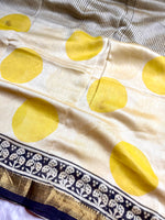 Load image into Gallery viewer, Handblock Printed Silk Cotton Saree -  Vista Cream + Corn Yellow
