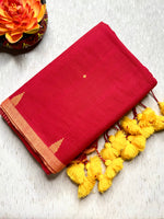 Load image into Gallery viewer, Handwoven Cotton Saree - Curious Red +  Marvellous Yellow
