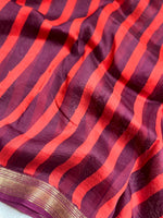 Load image into Gallery viewer, Handblock Printed Silk Cotton Saree - Crimson Red + Blackberry
