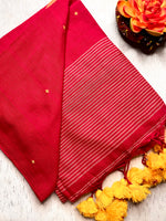 Load image into Gallery viewer, Handwoven Cotton Saree - Curious Red +  Marvellous Yellow
