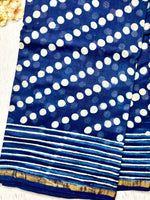 Load image into Gallery viewer, Handblock Printed Silk Cotton Saree -  Deep Sapphire Blue + Merino White
