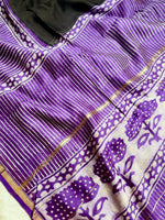 Load image into Gallery viewer, Handblock Printed Silk Cotton Saree - Cinder Black + Trendy Violet
