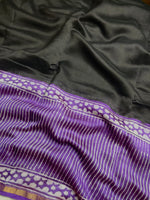 Load image into Gallery viewer, Handblock Printed Silk Cotton Saree - Cinder Black + Trendy Violet
