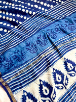Load image into Gallery viewer, Handblock Printed Silk Cotton Saree -  Deep Sapphire Blue + Merino White
