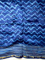 Load image into Gallery viewer, Handblock Printed Silk Cotton Saree -  Deep Sapphire Blue + Merino White
