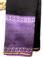Load image into Gallery viewer, Handblock Printed Silk Cotton Saree - Cinder Black + Trendy Violet
